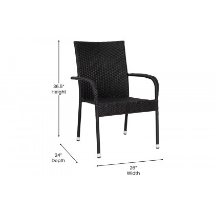 BLNK Maxim Stackable Indoor-Outdoor Wicker Dining Chairs with Arms Set of 4 - Black