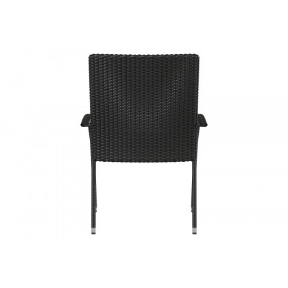 BLNK Maxim Stackable Indoor-Outdoor Wicker Dining Chairs with Cream Seat Cushions Set of 4 - Black