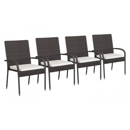 BLNK Maxim Stackable Indoor-Outdoor Wicker Dining Chairs with Cream Seat Cushions Set of 4 - Espresso