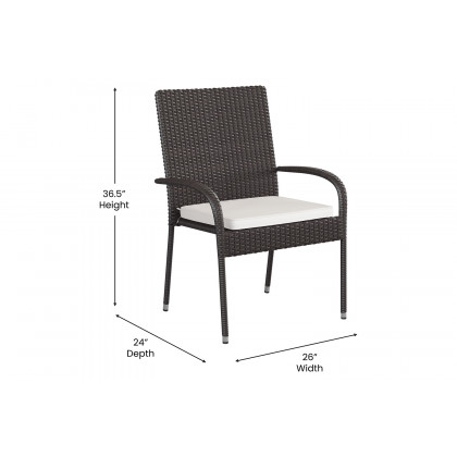 BLNK Maxim Stackable Indoor-Outdoor Wicker Dining Chairs with Cream Seat Cushions Set of 4 - Espresso