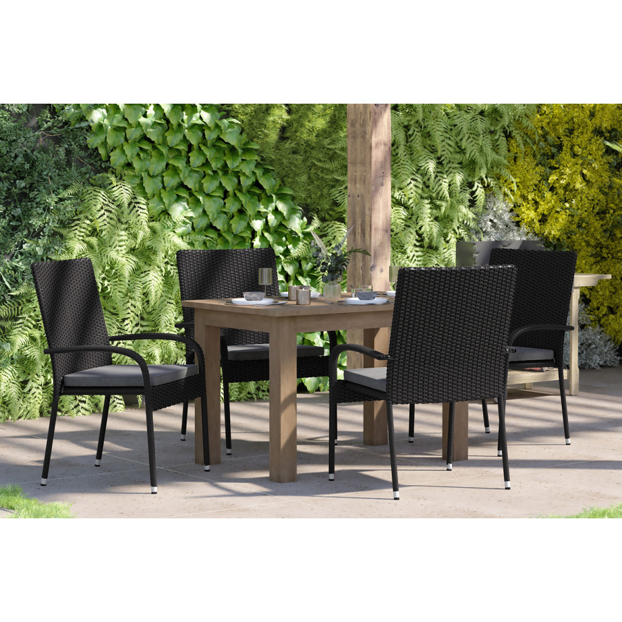 BLNK - Maxim Stackable Indoor-Outdoor Wicker Dining Chairs with Gray Seat Cushions Set of 4
