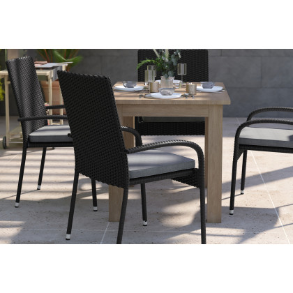 BLNK - Maxim Stackable Indoor-Outdoor Wicker Dining Chairs with Gray Seat Cushions Set of 4