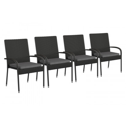 BLNK - Maxim Stackable Indoor-Outdoor Wicker Dining Chairs with Gray Seat Cushions Set of 4