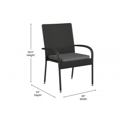 BLNK - Maxim Stackable Indoor-Outdoor Wicker Dining Chairs with Gray Seat Cushions Set of 4