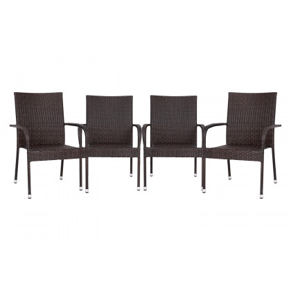 BLNK Maxim Stackable Indoor-Outdoor Wicker Dining Chairs with Arms Set of 4 - Espresso