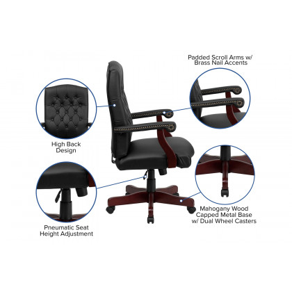 BLNK Martha Washington LeatherSoft Executive Swivel Office Chair with Arms - Black