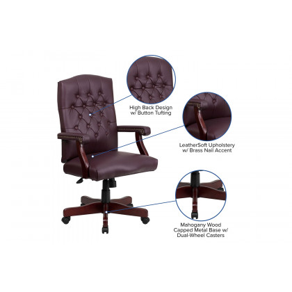 BLNK Martha Washington LeatherSoft Executive Swivel Office Chair with Arms - Burgundy
