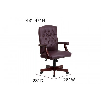 BLNK Martha Washington LeatherSoft Executive Swivel Office Chair with Arms - Burgundy