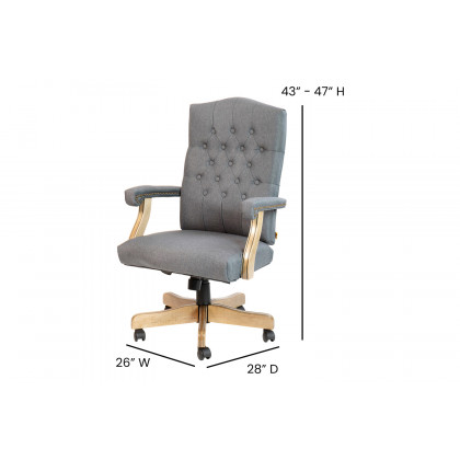 BLNK Derrick Classic Executive Swivel Office Chair with Driftwood Arms and Base - Gray