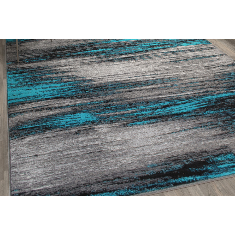 BLNK Rylan Collection Abstract Olefin Area Rug with Jute Backing - Turquoise, 6'W x 9'L