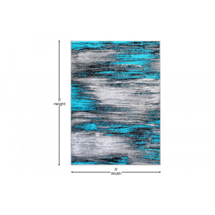 BLNK Rylan Collection Abstract Olefin Area Rug with Jute Backing - Turquoise, 6'W x 9'L