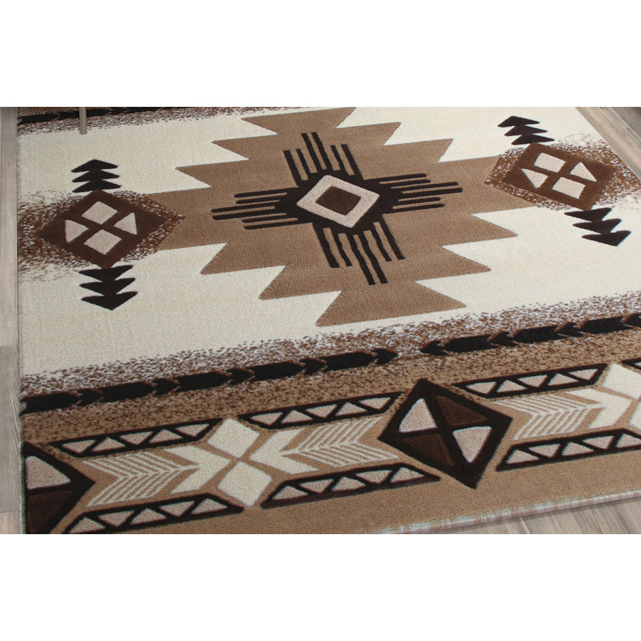 BLNK Mohave Collection Southwestern Style Olefin Traditional Area Rug with Jute Backing - Ivory, 5'W x 7'L