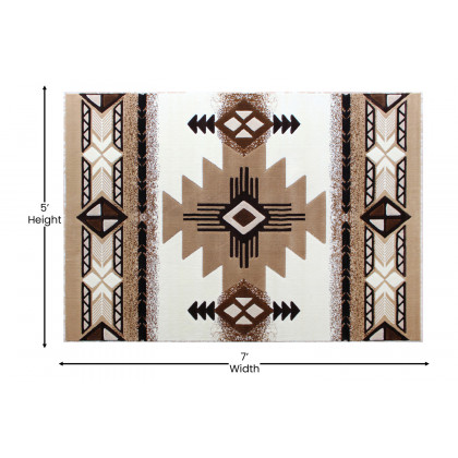 BLNK Mohave Collection Southwestern Style Olefin Traditional Area Rug with Jute Backing - Ivory, 5'W x 7'L