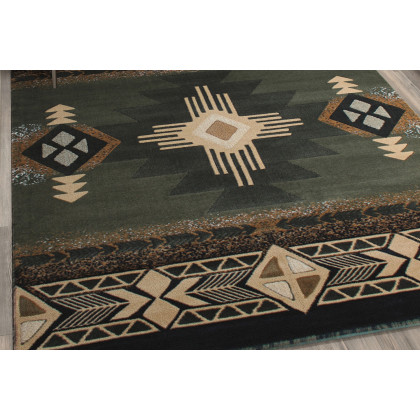 BLNK Mohave Collection Southwestern Style Olefin Traditional Area Rug with Jute Backing - Sage, 5'W x 7'L