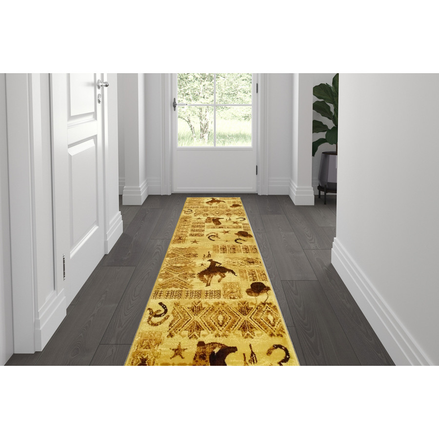 BLNK - Brooks Collection Brown Western InspiRunner Area Rug for Indoor Use