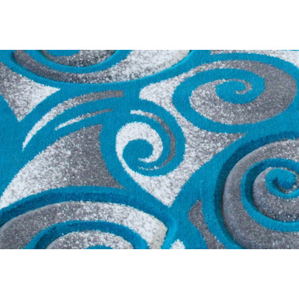 BLNK Willow Collection Modern Olefin High-Low Pile Swirled Area Rug - Turquoise, 2'W x 7'L