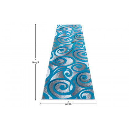 BLNK Willow Collection Modern Olefin High-Low Pile Swirled Area Rug - Turquoise, 2'W x 7'L