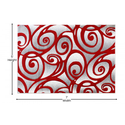 BLNK Willow Collection Modern Olefin High-Low Pile Swirled Area Rug - Red, 5'W x 7'L
