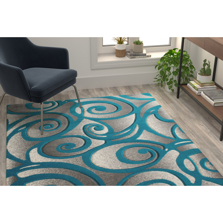 BLNK - Willow Collection Modern Olefin High-Low Pile Swirled Area Rug