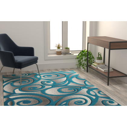 BLNK - Willow Collection Modern Olefin High-Low Pile Swirled Area Rug