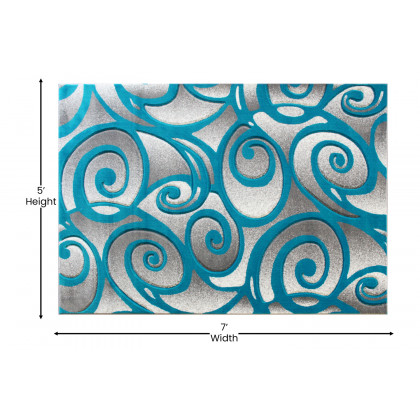 BLNK Willow Collection Modern Olefin High-Low Pile Swirled Area Rug - Turquoise, 5'W x 7'L
