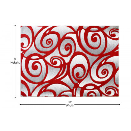 BLNK Willow Collection Modern Olefin High-Low Pile Swirled Area Rug - Red, 8'W x 10'L