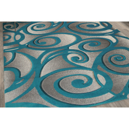 BLNK Willow Collection Modern Olefin High-Low Pile Swirled Area Rug - Turquoise, 8'W x 10'L