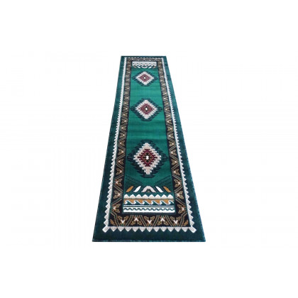BLNK Ventana Collection Southwest Olefin Area Rug with Jute Backing - Hunter Green, 2'W x 7'L