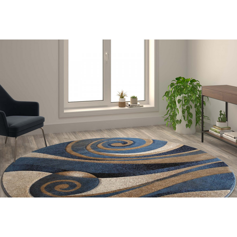 BLNK - Coterie Collection Modern Round Olefin Circular Patterned Indoor Area Rug with Jute Backing