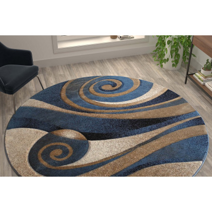 BLNK - Coterie Collection Modern Round Olefin Circular Patterned Indoor Area Rug with Jute Backing