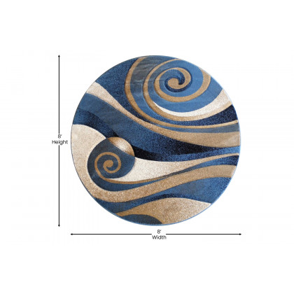 BLNK - Coterie Collection Modern Round Olefin Circular Patterned Indoor Area Rug with Jute Backing
