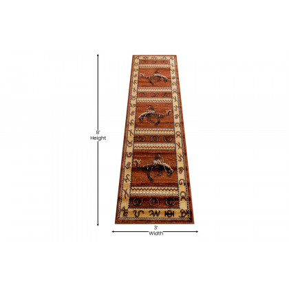 BLNK Hoytt Collection Brown Bucking Bronco Cowboy Area Rug with Jute Backing - 2'W x 7'L
