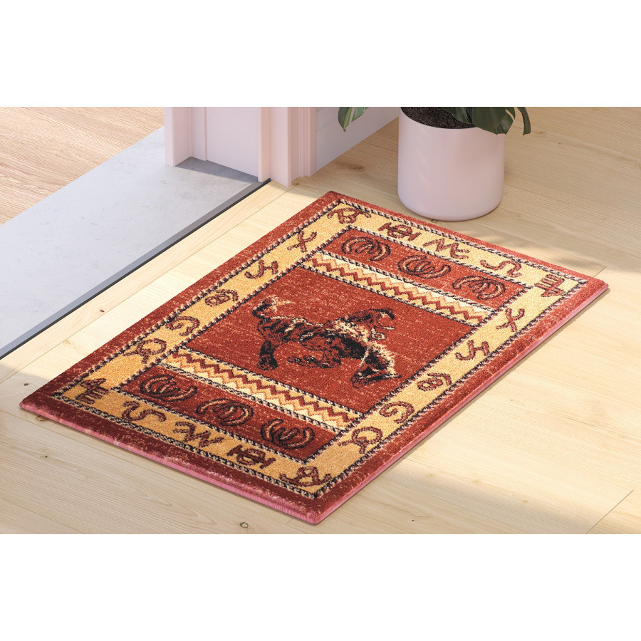 BLNK Hoytt Collection Brown Bucking Bronco Cowboy Area Rug with Jute Backing - 2'W x 3'L