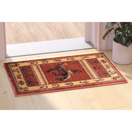 BLNK Hoytt Collection Brown Bucking Bronco Cowboy Area Rug with Jute Backing - 2'W x 3'L