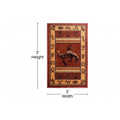 BLNK Hoytt Collection Brown Bucking Bronco Cowboy Area Rug with Jute Backing - 2'W x 3'L