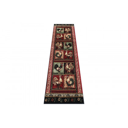 BLNK Gallus Collection Olefin Black Rooster Themed Area Rug with Jute Backing for Kitchen - 2'W x 7'L
