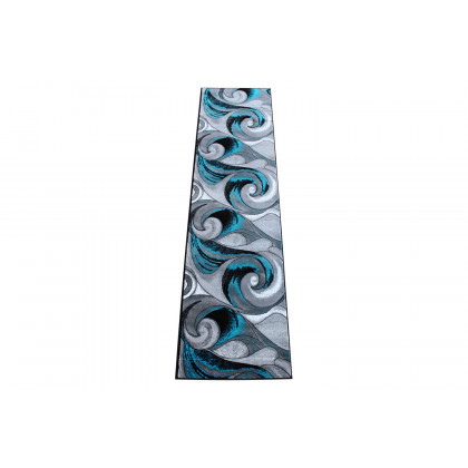 BLNK Tellus Collection Olefin Ocean Waves Pattern Area Rug with Jute Backing - Turquoise, 3'W x 10'L