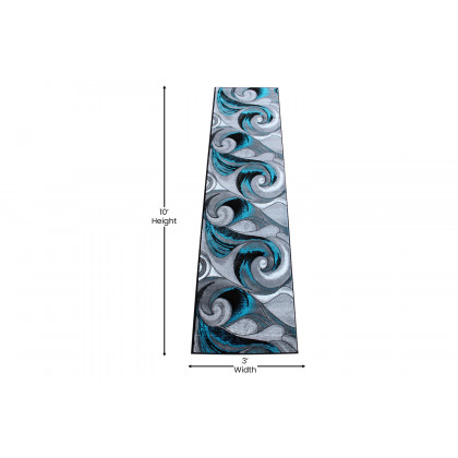 BLNK Tellus Collection Olefin Ocean Waves Pattern Area Rug with Jute Backing - Turquoise, 3'W x 10'L