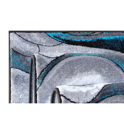 BLNK Tellus Collection Olefin Ocean Waves Pattern Area Rug with Jute Backing - Turquoise, 3'W x 15'L