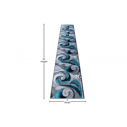 BLNK Tellus Collection Olefin Ocean Waves Pattern Area Rug with Jute Backing - Turquoise, 3'W x 15'L
