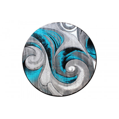 BLNK Tellus Collection Round Olefin Ocean Waves Pattern Area Rug with Jute Backing - Turquoise, 8'W x 8'L