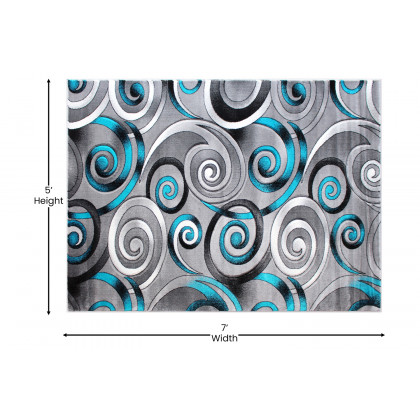 BLNK Masie Collection Olefin Swirl Area Rug with Jute Backing - Turquoise, 5'W x 7'L