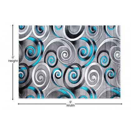 BLNK Masie Collection Olefin Swirl Area Rug with Jute Backing - Turquoise, 6'W x 9'L
