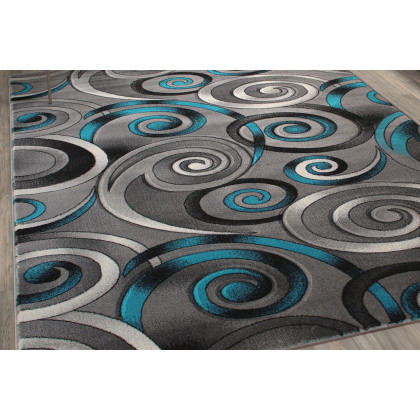 BLNK Masie Collection Olefin Swirl Area Rug with Jute Backing - Turquoise, 8'W x 10'L
