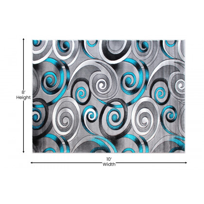 BLNK Masie Collection Olefin Swirl Area Rug with Jute Backing - Turquoise, 8'W x 10'L
