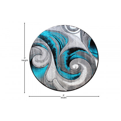 BLNK Masie Collection Round Olefin Swirl Area Rug with Jute Backing - Turquoise, 8'W x 8'L