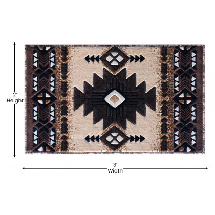 BLNK Mohave Collection Southwestern Style Olefin Traditional Fibers Area Rug with Jute Backing - Brown, 2'W x 3'L