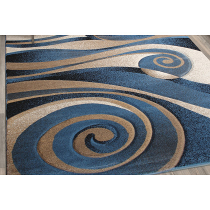 BLNK Coterie Collection Modern Olefin Circular Patterned Indoor Area Rug with Jute Backing - Blue/Beige, 8'W x 11'L