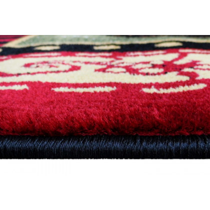 BLNK Gallus Collection Olefin Rooster Themed Area Rug with Jute Backing for Kitchen - Red, 4'W x 5'L