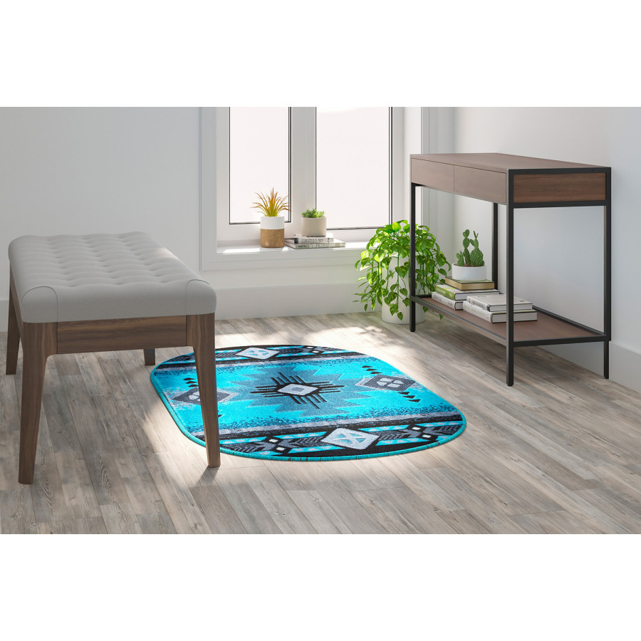 BLNK - Mohave Collection Southwestern Style Oval Olefin Traditional Area Rug with Jute Backing